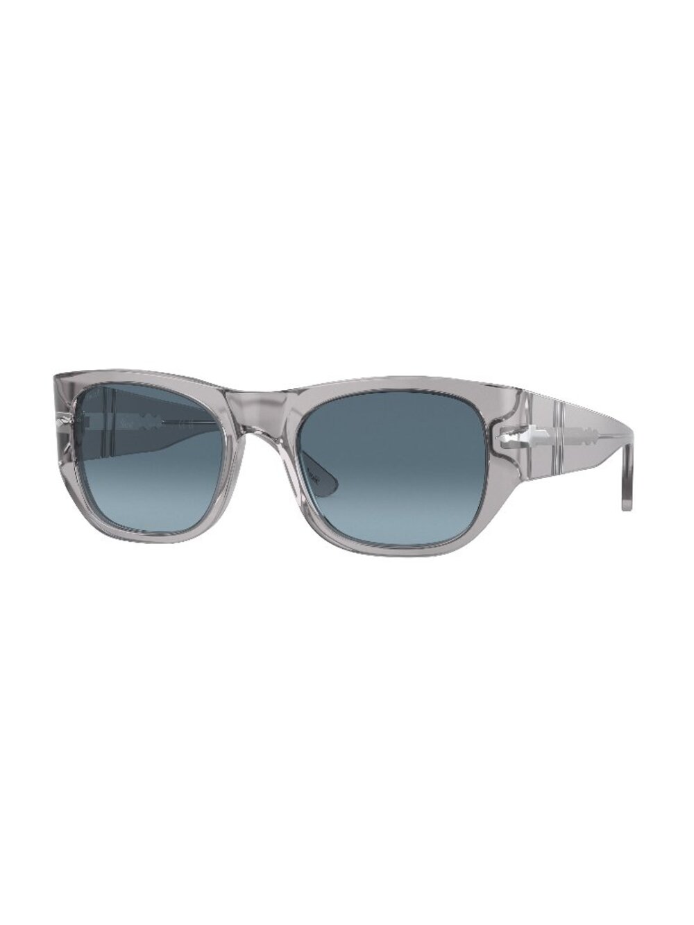 New Persol Unisex Sunglasses Grey Square Blue Lens Acetate Frame PO3308S 309 Q8